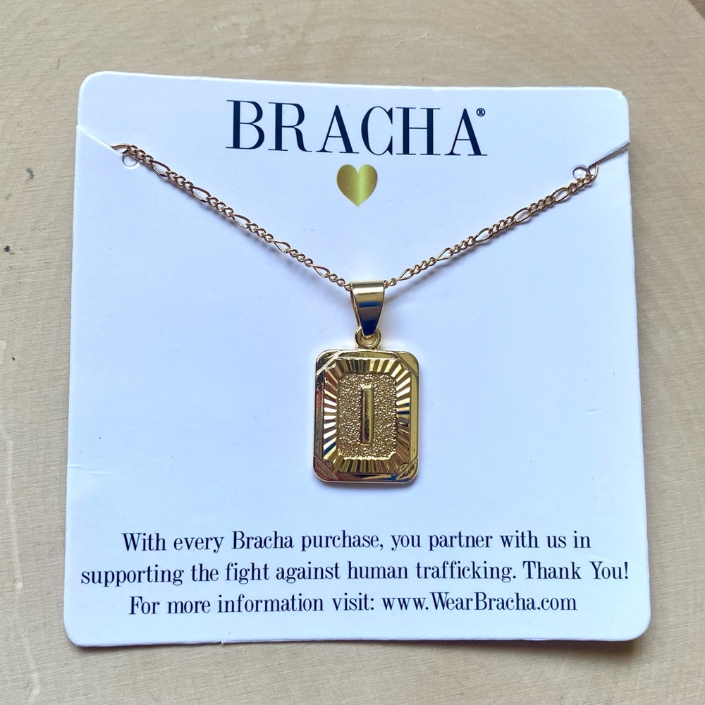 NWT Free People Bracha 14k Gold Filled Initial Card Pendant Necklace Letter I